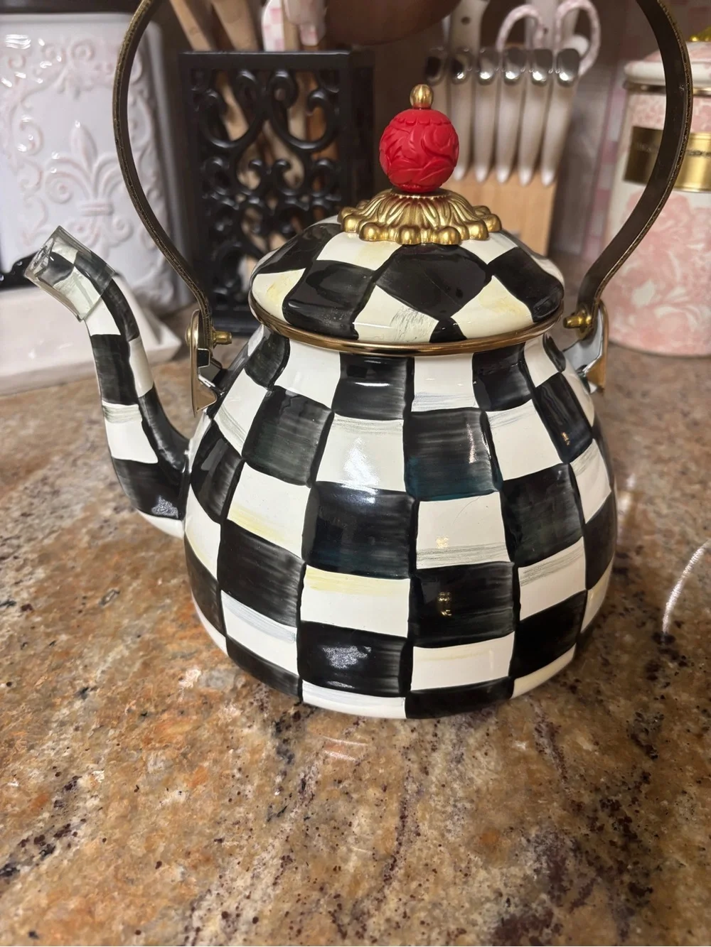 NEW! MacKenzie-Childs Courtly Check 2 Quart Tea Kettle